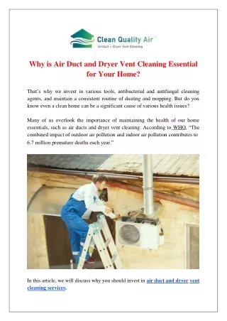 Why is Air Duct and Dryer Vent Cleaning Essential for Your Home