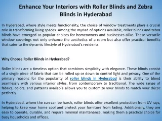 Enhance Your Interiors with Roller Blinds and Zebra Blinds in Hyderabad