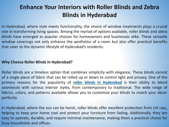 enhance your interiors with roller blinds