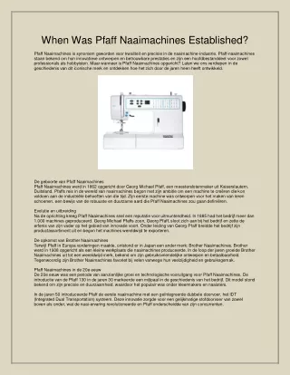 When Was Pfaff Naaimachines Established