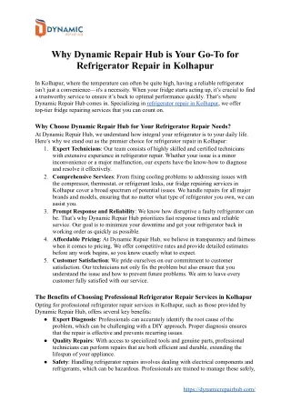 Why Dynamic Repair Hub is Your Go-To for Refrigerator Repair in Kolhapur