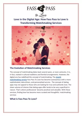 Love in the Digital Age: How Fass Pass to Love is Transforming Matchmaking