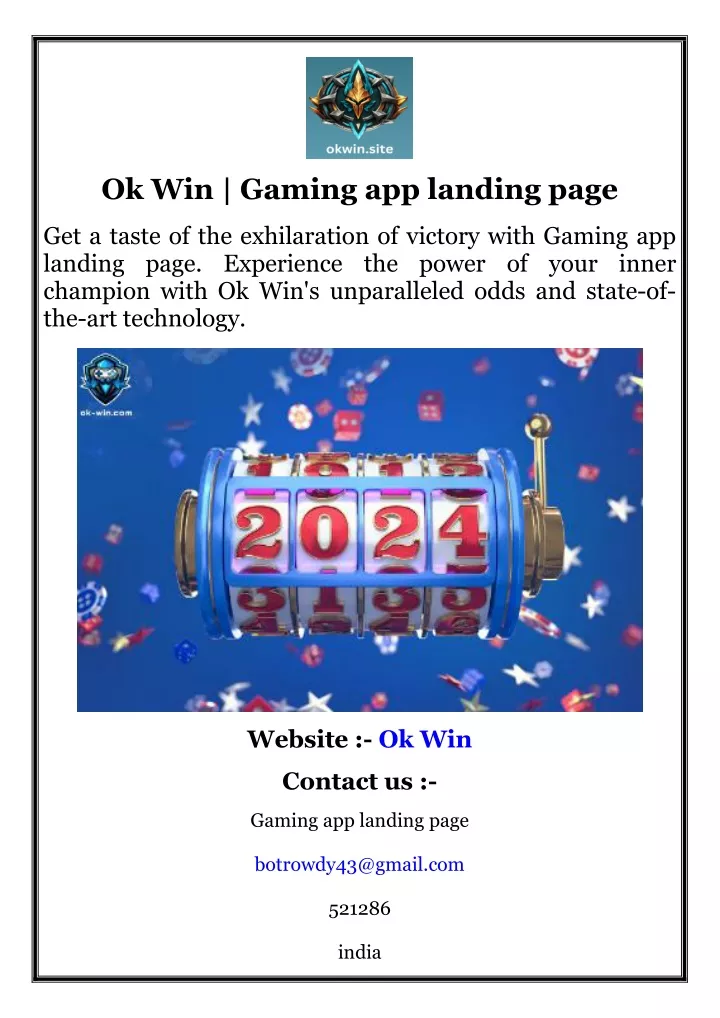 ok win gaming app landing page