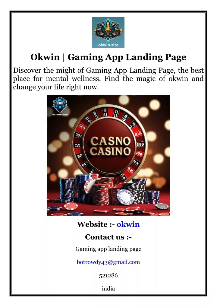 okwin gaming app landing page