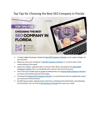 Top Tips for Choosing the Best SEO Company in Florida