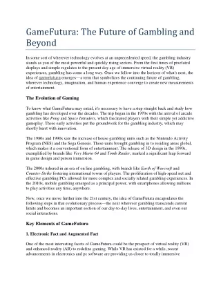 GameFuturaGameFutura: The Future of Gambling and Beyond