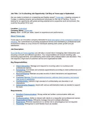job title call boy exciting job opportunity call