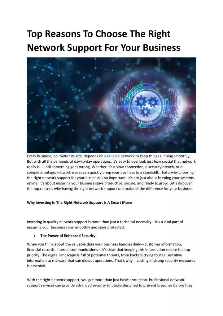 top reasons to choose the right network support