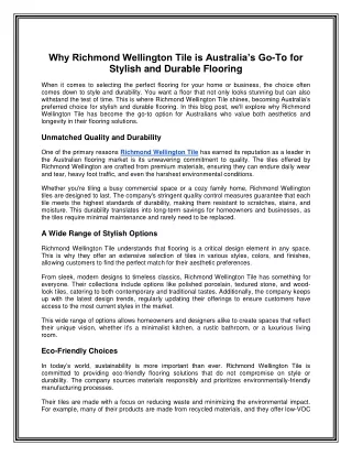 Why Richmond Wellington Tile is Australia