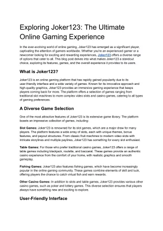 Exploring Joker123_ The Ultimate Online Gaming Experience