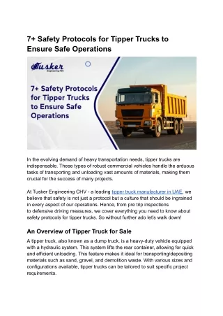 7 safety protocols for tipper trucks to ensure