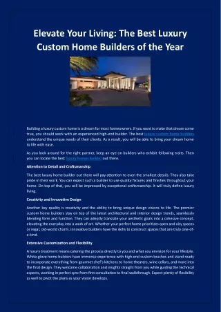 Elevate Your Living The Best Luxury Custom Home Builders of the Year