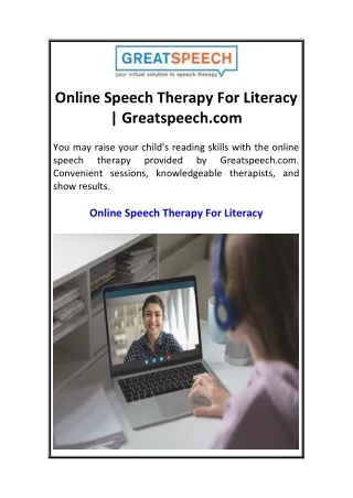 Online Speech Therapy For Literacy  Greatspeech.com