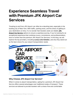 Experience Seamless Travel with Premium JFK Airport Car Services