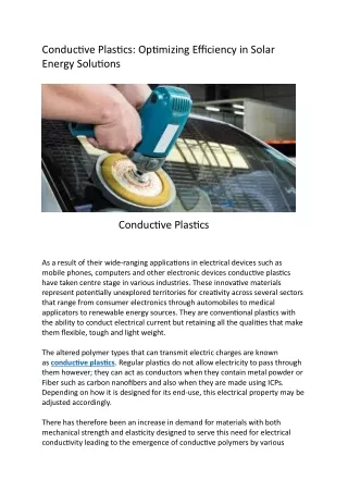 conductive plastics optimizing efficiency
