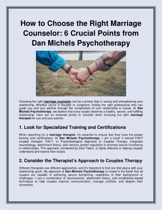 How to Choose the Right Marriage Counselor 6 Crucial Points from Dan Michels Psychotherapy