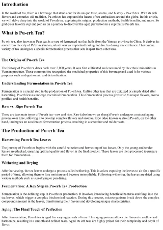 Understanding Pu-erh Tea: Aged Perfection in a Cup
