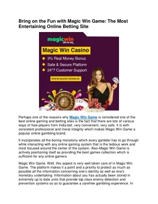 Bring on the Fun with Magic Win Game The Most Entertaining Online Betting Site
