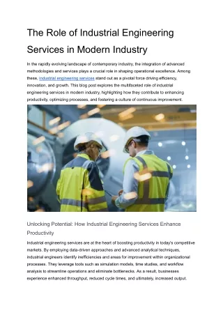 The Role of Industrial Engineering Services in Modern Industry