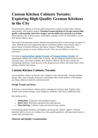 Custom Kitchen Cabinets Toronto Exploring High-Quality German Kitchens in the City