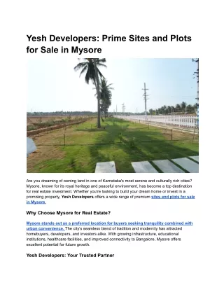 yesh developers prime sites and plots for sale