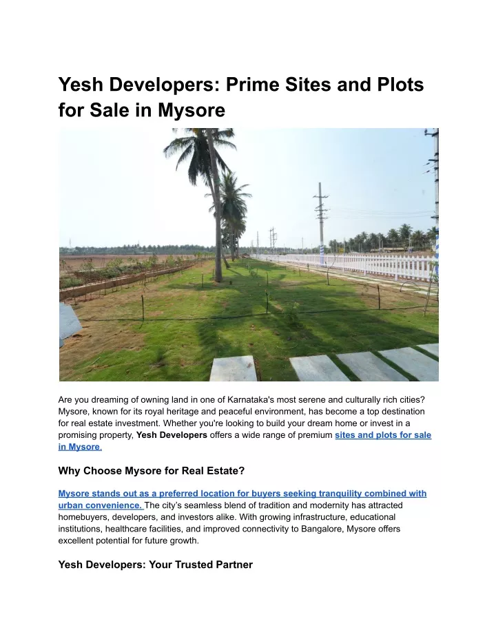 yesh developers prime sites and plots for sale