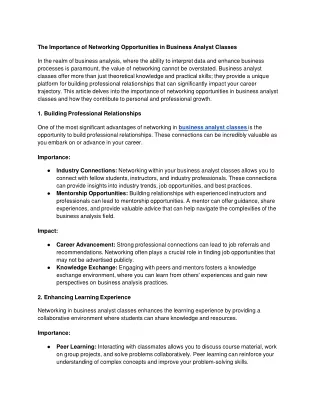 The Importance of Networking Opportunities in Business Analyst Classes