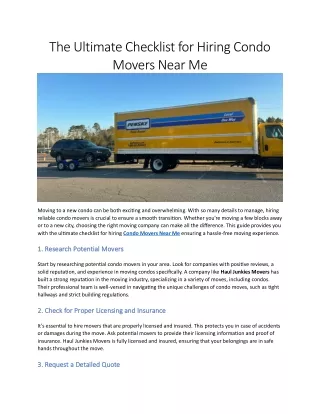 The Ultimate Checklist for Hiring Condo Movers Near Me