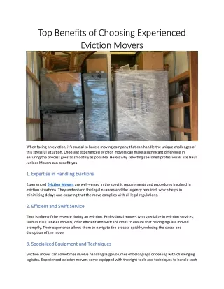 Top Benefits of Choosing Experienced Eviction Movers