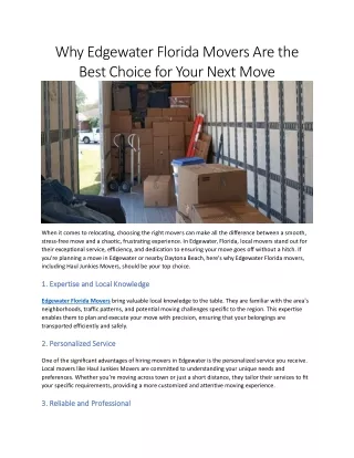 Why Edgewater Florida Movers Are the Best Choice for Your Next Move