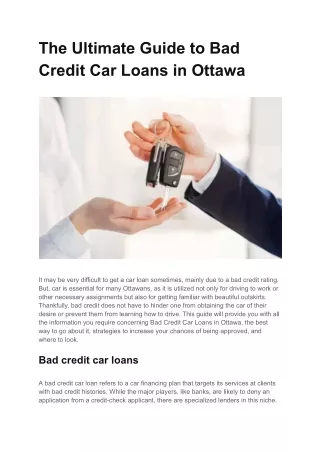 The Ultimate Guide to Bad Credit Car Loans in Ottawa