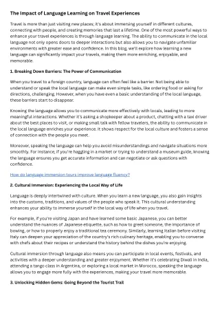 The Impact of Language Learning on Travel Experiences