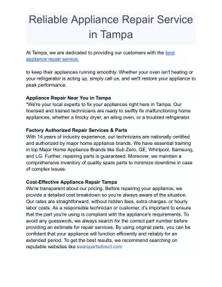 Reliable Appliance Repair Service in Tampa
