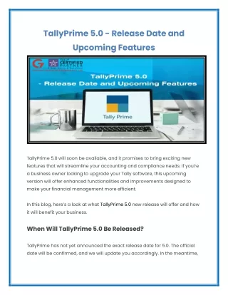 TallyPrime 5.0 - Release Date and Upcoming Features