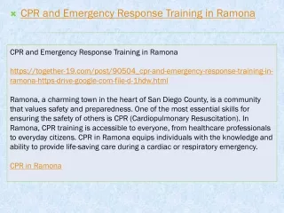 cpr and emergency response training in ramona