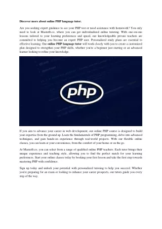 discover more about online php language tutor