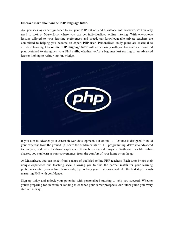 discover more about online php language tutor