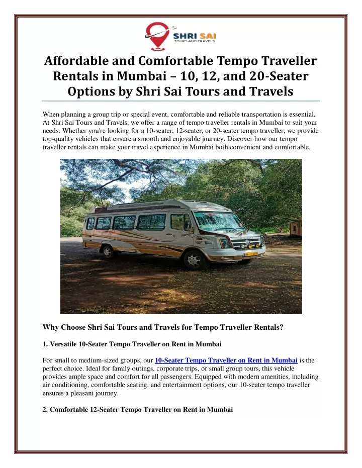 affordable and comfortable tempo traveller