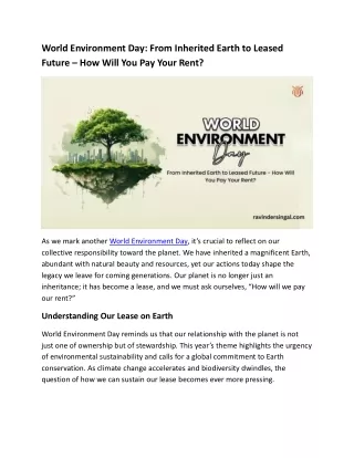 World Environment Day: From Inherited Earth to Leased Future – How Will You Pay