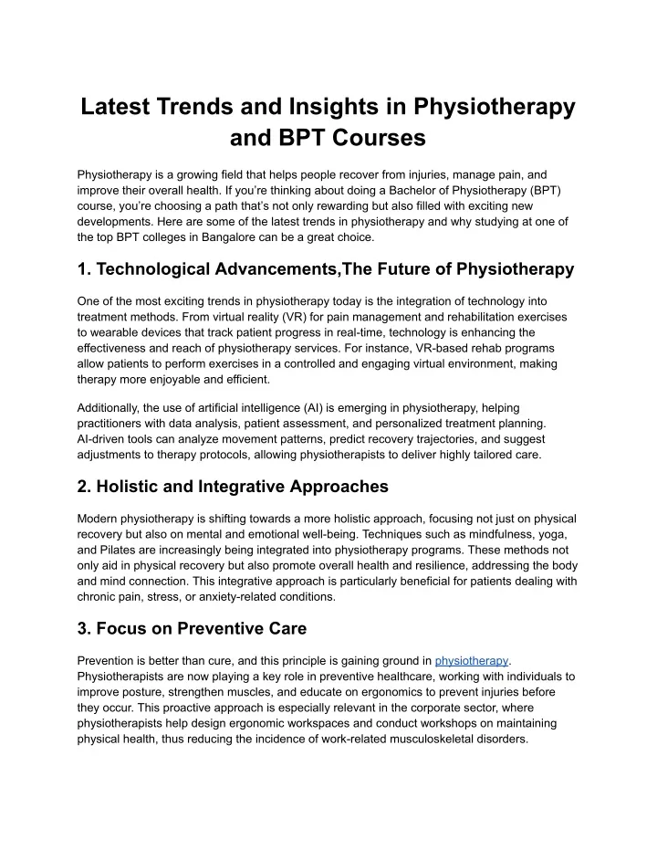 latest trends and insights in physiotherapy