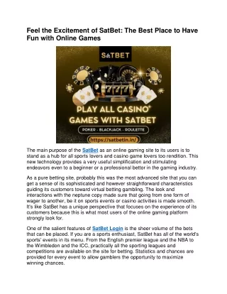 Feel the Excitement of SatBet The Best Place to Have Fun with Online Games