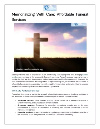 Memorializing With Care - Affordable Funeral Services