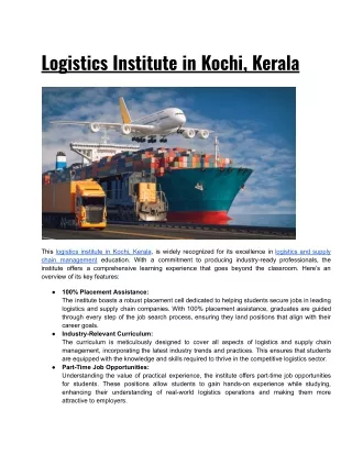 Logistics Institute in Kochi, Kerala