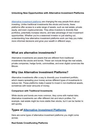 Alternative Investment Platforms