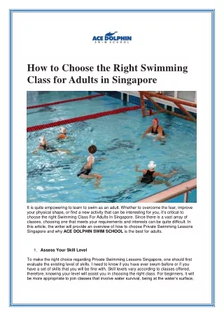 How to Choose the Right Swimming Class for Adults in Singapore