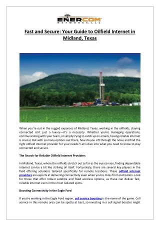 Fast and Secure- Your Guide to Oilfield Internet in Midland, Texas