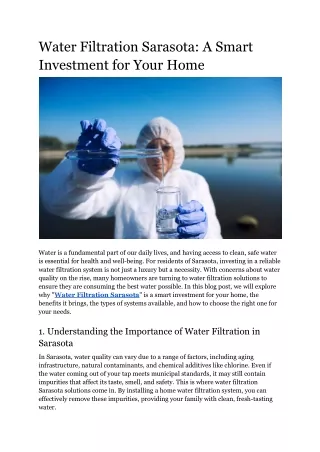 Water Filtration Sarasota_ A Smart Investment for Your Home