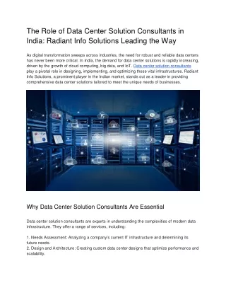 The Role of Data Center Solution Consultants in India: Radiant Info Solutions Leading the Way