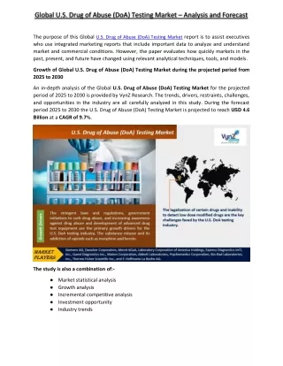 U.S. Drug of Abuse (DoA) Testing Market - VynzResearch