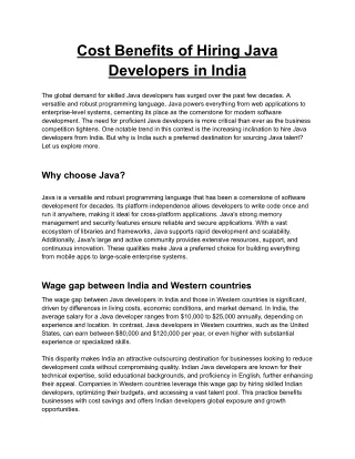 Cost Benefits of Hiring Java Developers in India